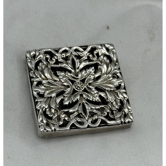 Vintage Sterling 1911 English Square Flat Box No Hinge Open Work Potpourri 21g - Picture 2 of 8